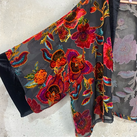 Target xhilaration crushed velvet sheer floral open front kimono xl/xxl - Picture 5 of 7
